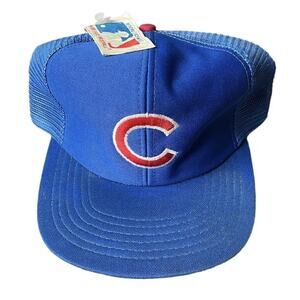 NWT Chicago Cubs Trucker Hat Cap Blue Official MLB Fan Fair Vintage 80s 90s Men